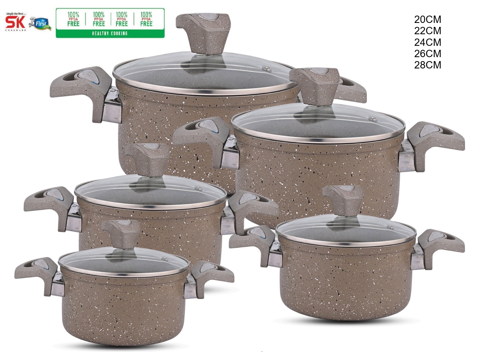 Marble Non-Stick Cookware Set 5 Pieces (20-22-24-26-28CM) BROWN